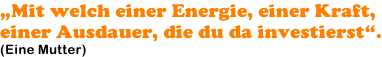 „Mit welch einer Energie, einer Kraft,  einer Ausdauer, die du da investierst“. (Eine Mutter)